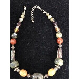 Vintage Chunky Acrylic Bead Necklace Fall Colors 19”